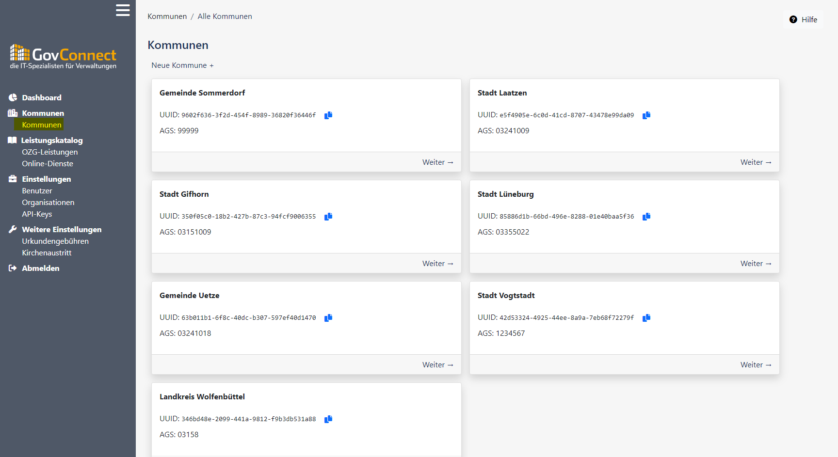 Backend Kommune bearbeiten