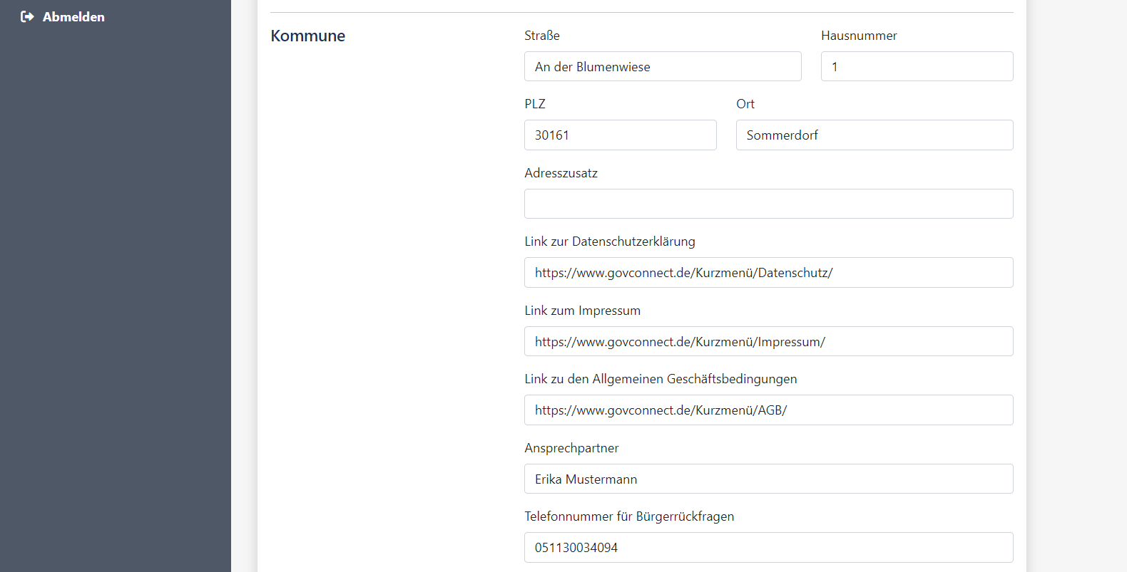 Backend Kommune bearbeiten