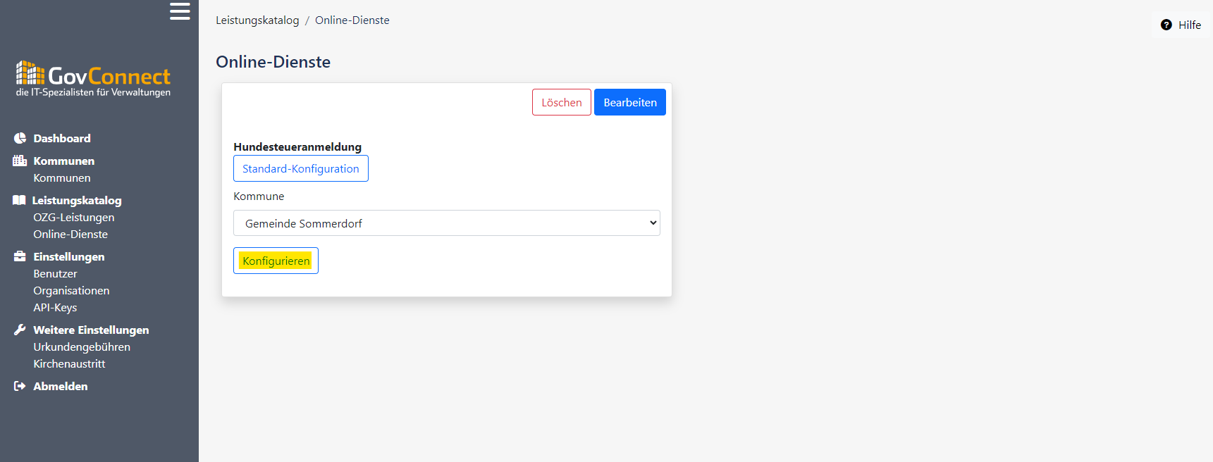 Backend Online-Dienst für Kommune konfigurieren (allgemein)